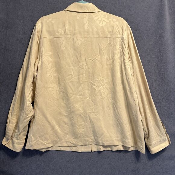 VTG Chicos 100% Silk Jacquard Button Up Top Size 3 (XL) Yellow Boxy Old Money - Picture 2 of 8